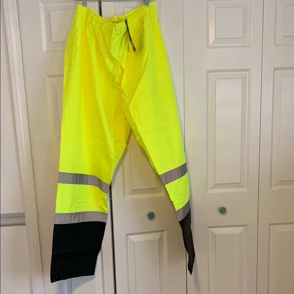 Fluorescent Yellow workpants with Reflective Strips and Black Panels